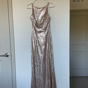 Lulus Chic Celebration Champagne Sequin Maxi Dress Rose Gold Formal or Prom